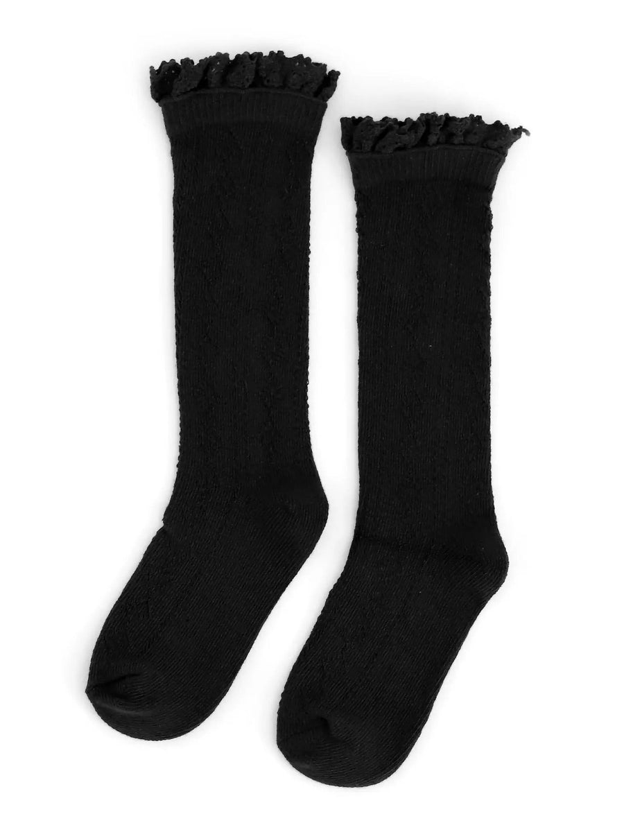 Fancy Lace Top Knee Sock | Black