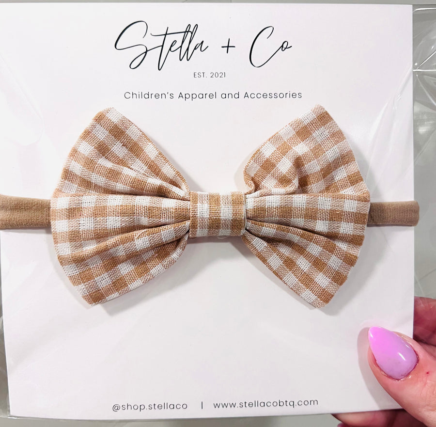 Tan Gingham Bow