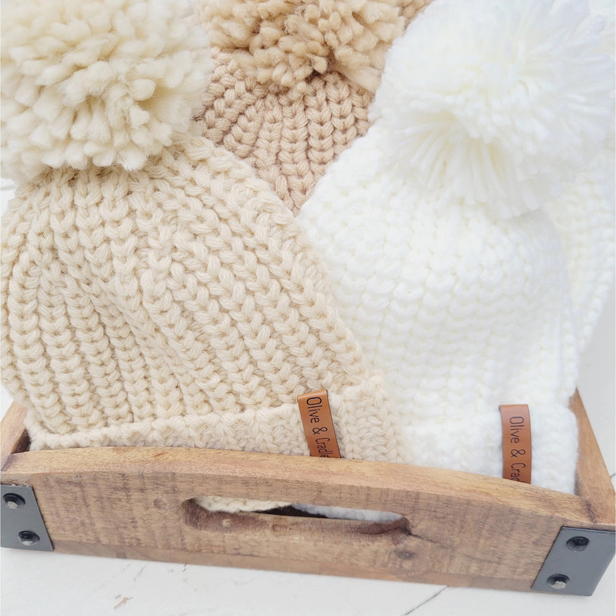 Baby Beanie w/Pom | White Milk