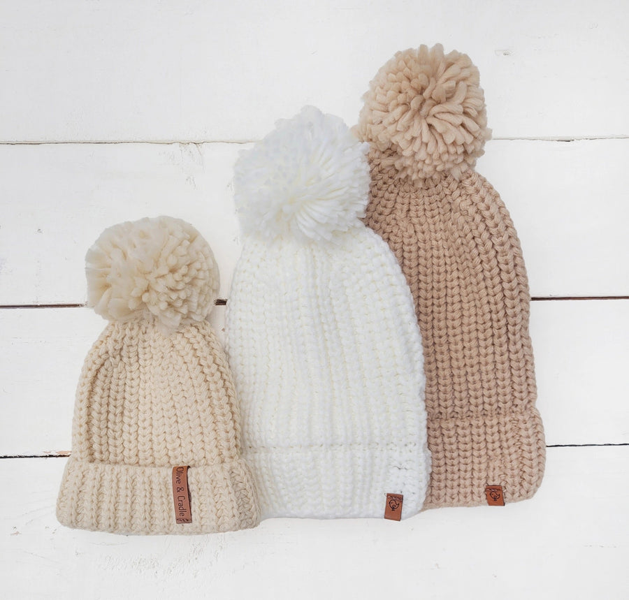 Baby Beanie w/Pom | Light Khaki