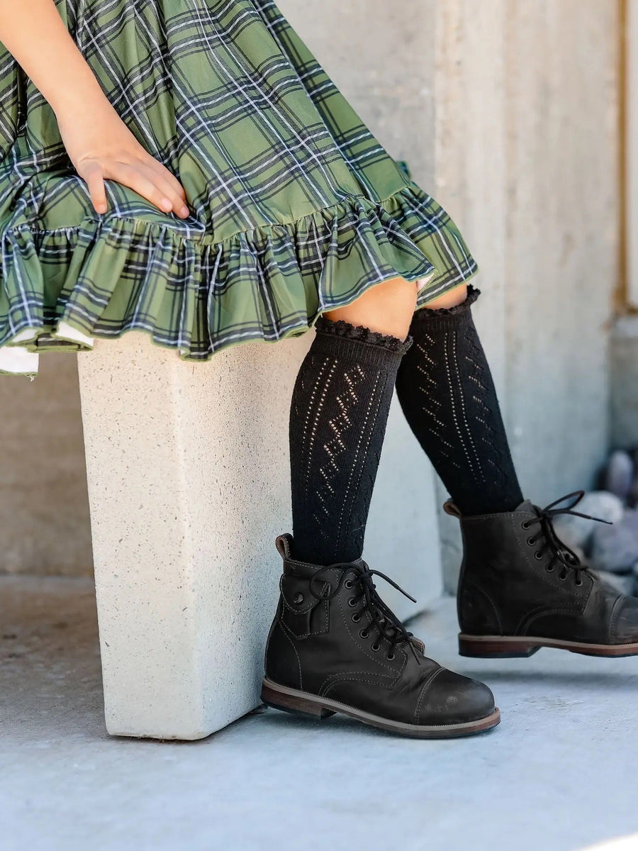 Fancy Lace Top Knee Sock | Black