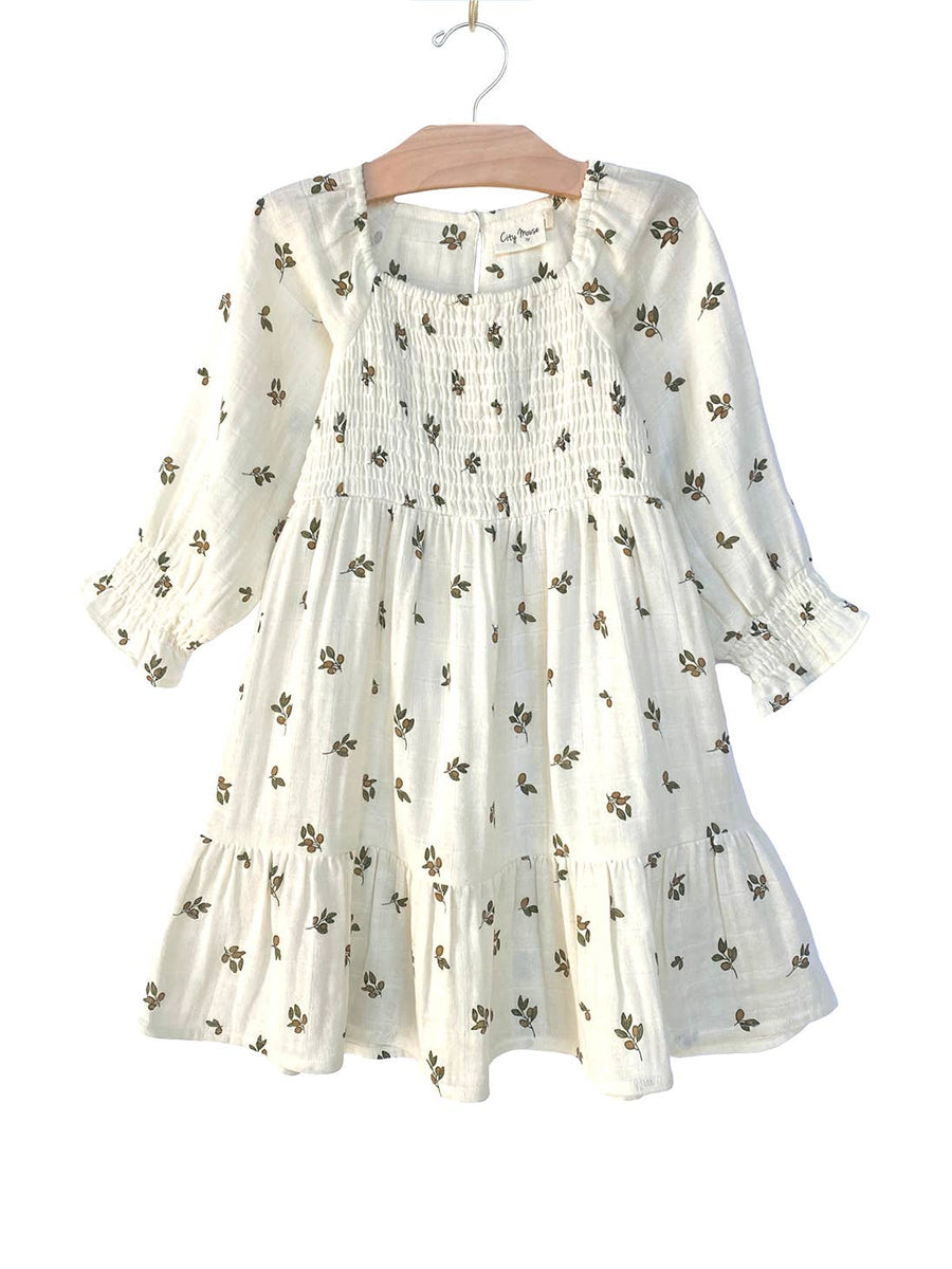 Olive Muslin Smocked Dress